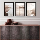 Kit 3 Quadros Decorativos Praia Bege E Marrom 33x24cm Moldura