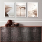 Kit 3 Quadros Decorativos Praia Bege E Marrom 33x24cm Moldura