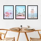 Kit 3 Quadros Decorativos Praia Cor De Rosa E Azul 24x18cm Mo