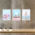 Kit 3 Quadros Decorativos Praia Cor De Rosa E Azul 33x24cm -