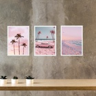 Kit 3 Quadros Decorativos Praia Em Cor De Rosa 24x18cm - Com