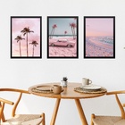 Kit 3 Quadros Decorativos Praia Em Cor De Rosa 24x18cm - Com
