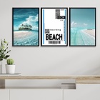 Kit 3 Quadros Decorativos Praia - Passagem 33x24cm Moldura Pr
