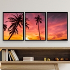 Kit 3 Quadros Decorativos Praia Por do sol 45x34cm - Com Vidr