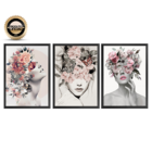 Kit 3 Quadros Decorativos Quarto Mulher Com Flores Abstrato F