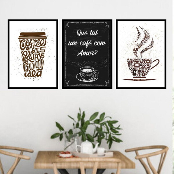 Kit 3 Quadros Decorativos Que Tal Um Café Com Amor? 45x34cm A