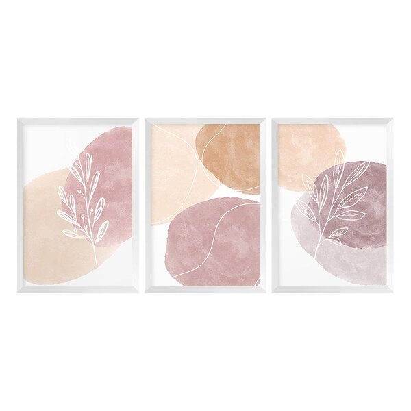 Kit 3 Quadros Decorativos Ramos Delicados Quarto Sala