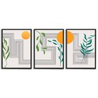 Kit 3 Quadros Decorativos Ramos E Listras Preta