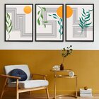 Kit 3 Quadros Decorativos Ramos E Listras Preta