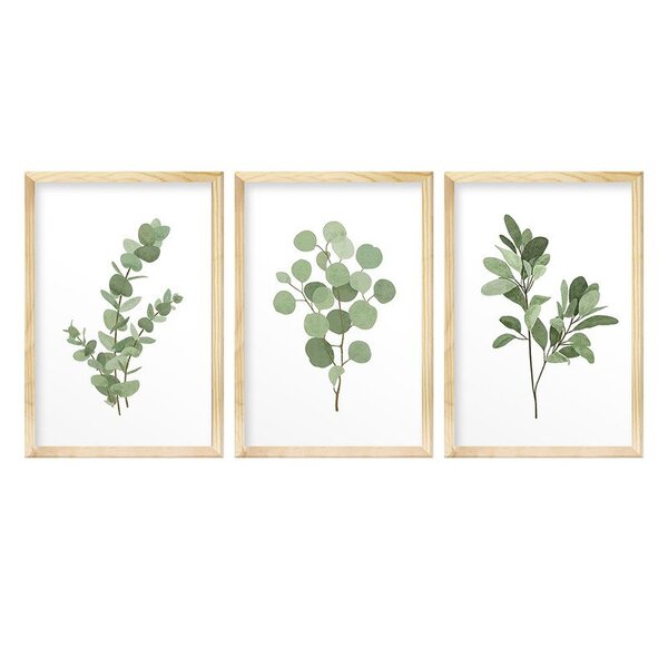 Kit 3 Quadros Decorativos Ramos Folhas Natureza Minimalista