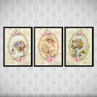 Kit 3 Quadros Decorativos Retrô Jardinagem 33x24cm - Com Vidr
