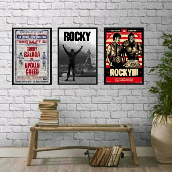Kit 3 Quadros Decorativos Rocky Balboa posters 24x18cm - Com