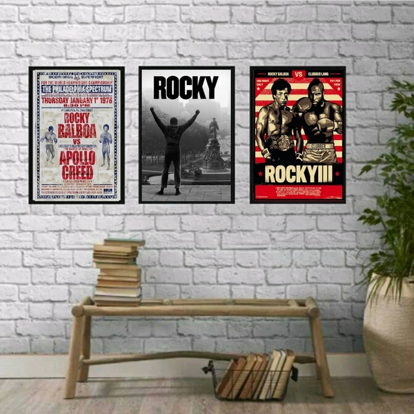 Kit 3 Quadros Decorativos Rocky Balboa posters 45x34cm - Com