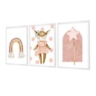 Kit 3 Quadros Decorativos Rosa Menina Infantil