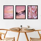 Kit 3 Quadros Decorativos Rosados Praia 45x34cm Moldura Preta