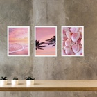 Kit 3 Quadros Decorativos Rosados Praia 45x34cm Moldura Preta
