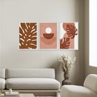 Kit 3 Quadros Decorativos Rose Folhagens Boho Formas