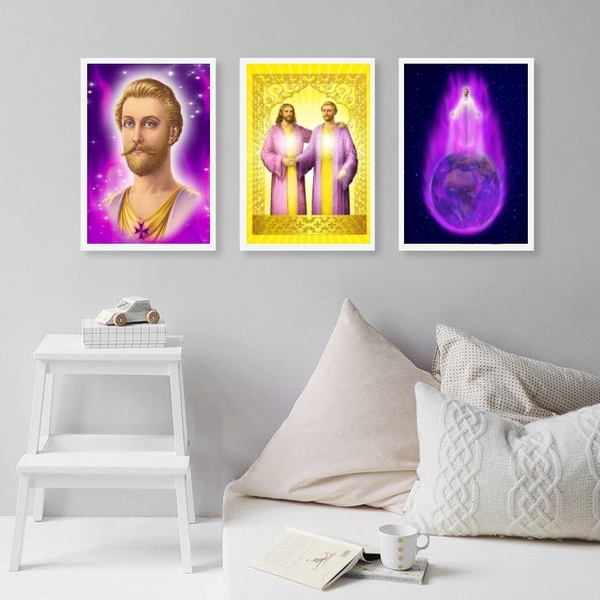 Kit 3 Quadros Decorativos Saint Germain Com Jesus Cristo 45x3