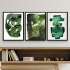 Kit 3 Quadros Decorativos Sala Abstratos Verde Escuro 24x18cm
