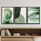 Kit 3 Quadros Decorativos Sala Abstratos Verdes Claro 24x18cm