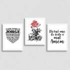 Kit 3 Quadros Decorativos São Jorge 24x18cm Moldura:madeira B