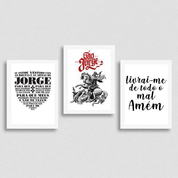 Kit 3 Quadros Decorativos São Jorge 24x18cm Moldura:madeira B