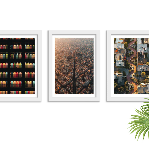 Kit 3 Quadros Decorativos Urban City Com Moldura Branca