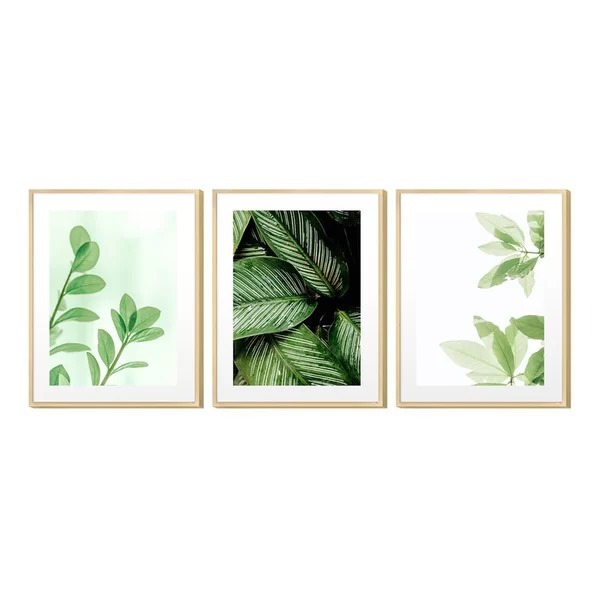 Kit 3 Quadros Decorativos Verde Natureza Folhagem