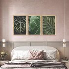 Kit 3 Quadros Decorativos Verde Paisagem Folhagem Planta
