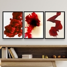Kit 3 Quadros Decorativos Vermelhos- Abstrato Formas 33x24cm