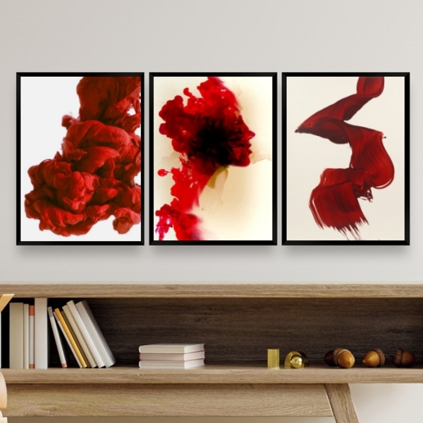 Kit 3 Quadros Decorativos Vermelhos- Abstrato Formas 45x34cm