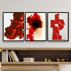 Kit 3 Quadros Decorativos Vermelhos- Formas Abstratas 24x18cm