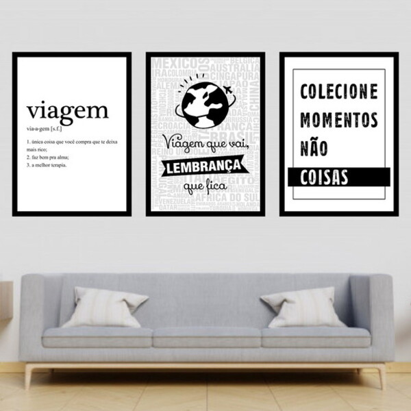 Kit 3 Quadros Decorativos Viagem - Colecione Momentos 45x34cm
