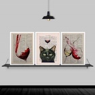 Kit 3 Quadros Decorativos Vinhos E Gato 45x34cm - Com Vidro M