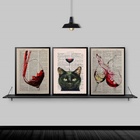 Kit 3 Quadros Decorativos Vinhos E Gato 45x34cm - Com Vidro M