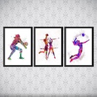 Kit 3 Quadros Decorativos Volleyball 33x24cm Moldura:madeira