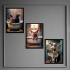 Kit 3 Quadros Divertidos Banheiro De Sítio 24x18cm Moldura:ma