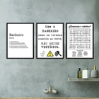 Kit 3 Quadros Divertidos Para Banheiro 33x24cm - Com Vidro Mo