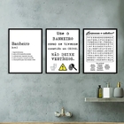 Kit 3 Quadros Divertidos Para Banheiro 45x34cm - Com Vidro Mo