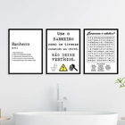 Kit 3 Quadros Divertidos Para Banheiro 45x34cm - Com Vidro Mo