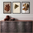 Kit 3 Quadros Elegantes Flores Marrom E Dourado 24x18cm Moldu