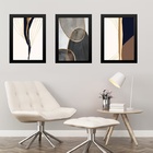 Kit 3 Quadros Elegantes Neutros Abstratos 45x34cm - Com Vidro