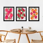 Kit 3 Quadros Elegantes Para Cozinha - Frutas 45x34cm - Com V