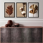 Kit 3 Quadros Elegantes Sala Quarto Flores Marrom 24x18cm Mol