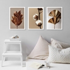 Kit 3 Quadros Elegantes Sala Quarto Flores Marrom 45x34cm - C