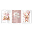Kit 3 Quadros Em Vidro Flores Ursos Menina Infantil Feira Par