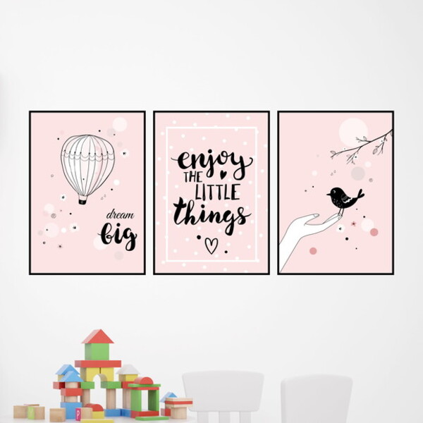 Kit 3 Quadros Enjoy The Little Things 45x34cm Moldura:madeira