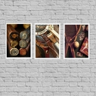 Kit 3 Quadros Esporte Tênis Vintage 45x34cm - Com Vidro Moldu