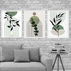 Kit 3 Quadros Estilo Boho Folhas Verdes 45x34cm - Com Vidro M