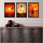 Kit 3 Quadros Evangélicos Jesus Por Do Sol 45x34cm - Com Vidr